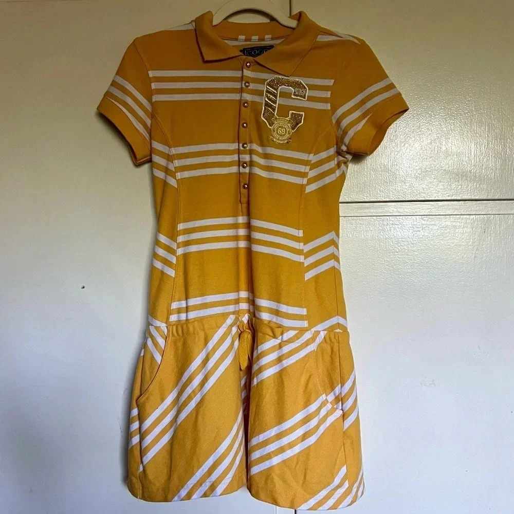 Coogi Australia Yellow White Striped Drop Waist Polo Dress Size‎ Large